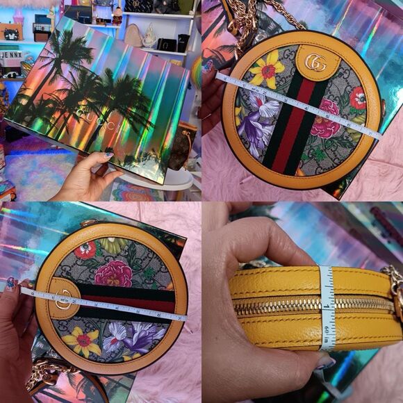 NIB GUCCI GG Supreme Monogram Flora Web Ophidia Round Crossbody Shoulder Bag Yel - Picture 10 of 10